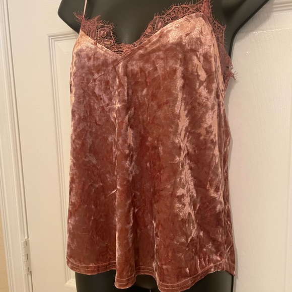 Honey Punch Crushed Velvet Top with Frayed Lace and Adjustable Straps, size S - Picture 2 of 11